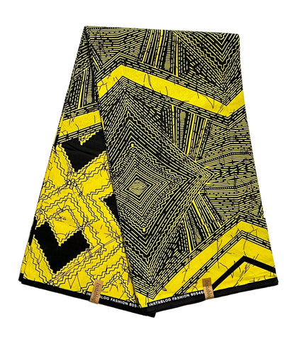 African Print Fabric/ Ankara - Yellow, Black 'High Noon' YARD or WHOLESALE