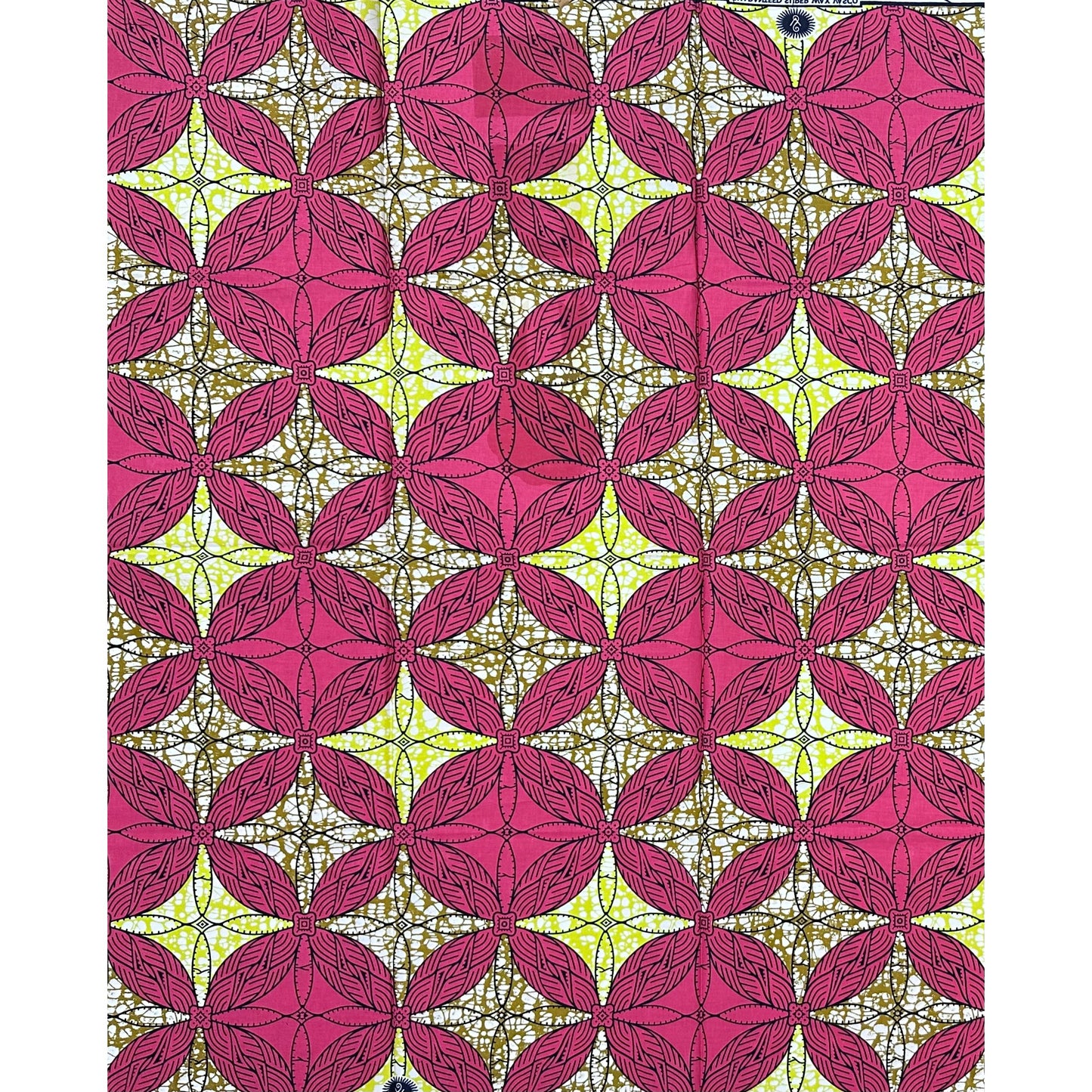 African Print Fabric/ Ankara - Pink, Brown, Yellow ‘Kalo Circuit' Design, 1 YARD