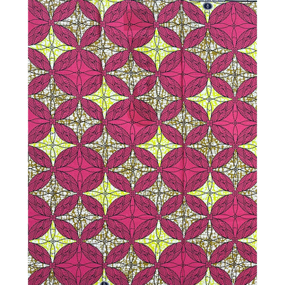 African Print Fabric/ Ankara - Pink, Brown, Yellow ‘Kalo Circuit' Design, 1 YARD