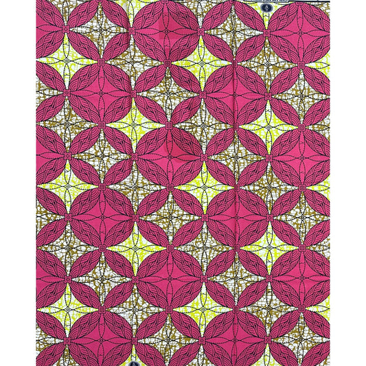 African Print Fabric/ Ankara - Pink, Brown, Yellow ‘Kalo Circuit' Design, 1 YARD