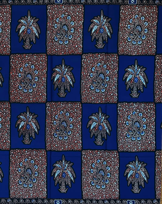 African Print Fabric/ Ankara - Navy, Brown 'Island Tings', 1 YARD