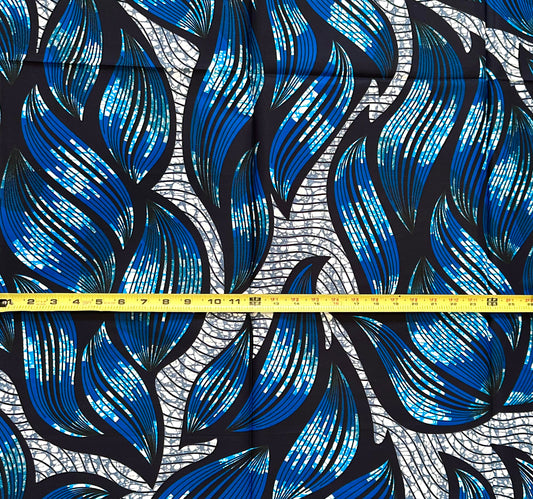 African Print Fabric/ Ankara - Shades of Blue, Gray 'Growth Does Not Ask Permission,’ 1 YARD