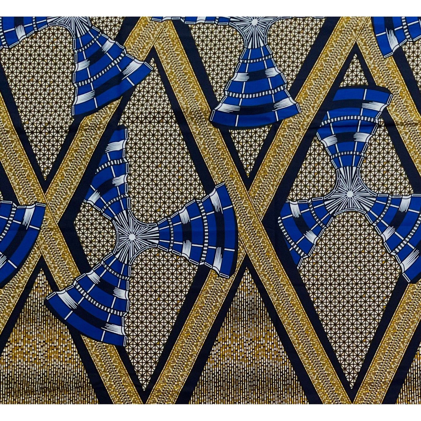 African Print Fabric/ Ankara - Brown, Blue 'Windmill' Design, YARD or WHOLESALE
