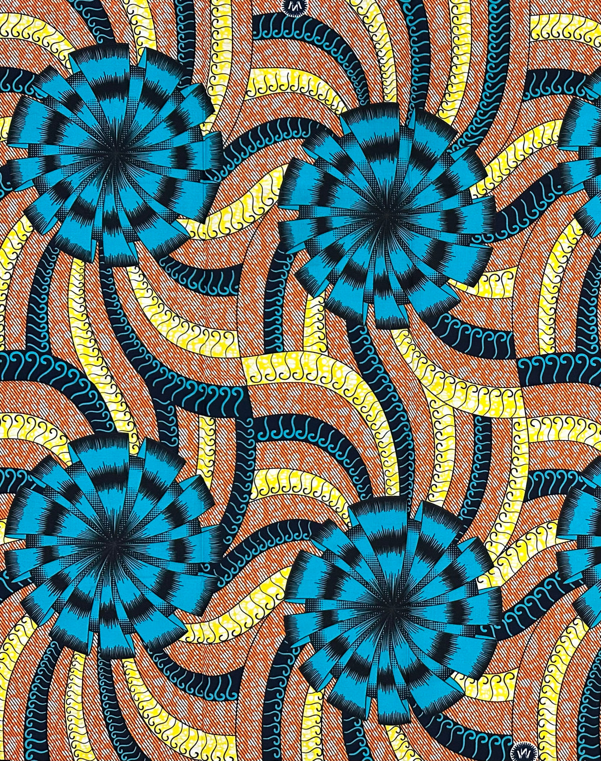 African Print Fabric/ Ankara - Blue, Orange, Yellow "Center Stage" Design, Yard
