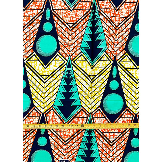African Print Fabric/ Ankara - Yellow, Orange, Turquoise, Black 'Guidance Rising', YARD or WHOLESALE