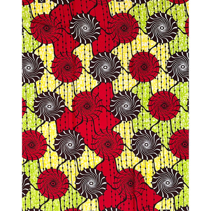 African Print Fabric/ Ankara - Red, Yellow, Green ‘Transformation,’ 1 YARD