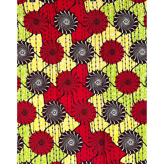 African Print Fabric/ Ankara - Red, Yellow, Green ‘Transformation,’ 1 YARD