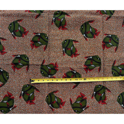 African Print Fabric/ Ankara -Brown, Green, Red 'Gone Fishing', Per Yard or Wholesale