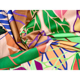 African Print, Stretch Cotton Satin Fabric- Beige, Green, Brown, Pink, Purple, Orange, Blue "Kalua", Per Yard