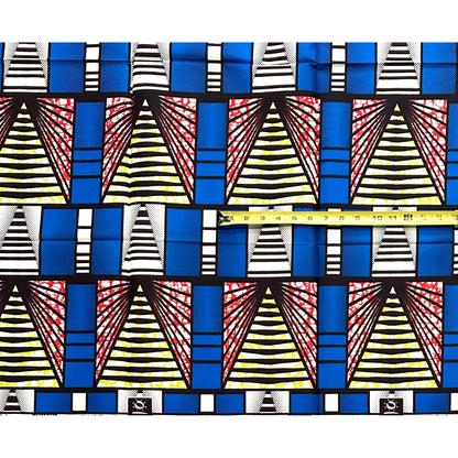 African Print Fabric/ Ankara - Blue, Red, Chartreuse 'The Way Forward,’ 1 YARD
