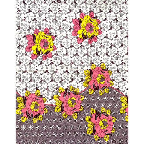 African Print Fabric/Ankara - Pink, Yellow, Cream, Brown "Irina" Design