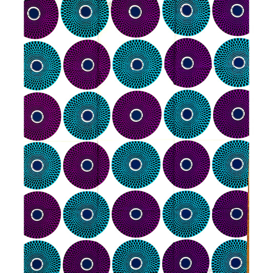 African Print Fabric/ Ankara - Teal, Purple ‘Bullseye' Design, 1 YARD