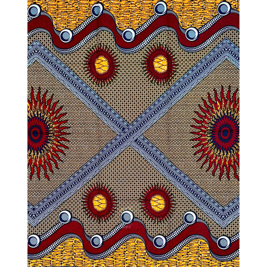 African Print Fabric/ Ankara - Red, Orange, Navy ‘Kanzi', 1YARD