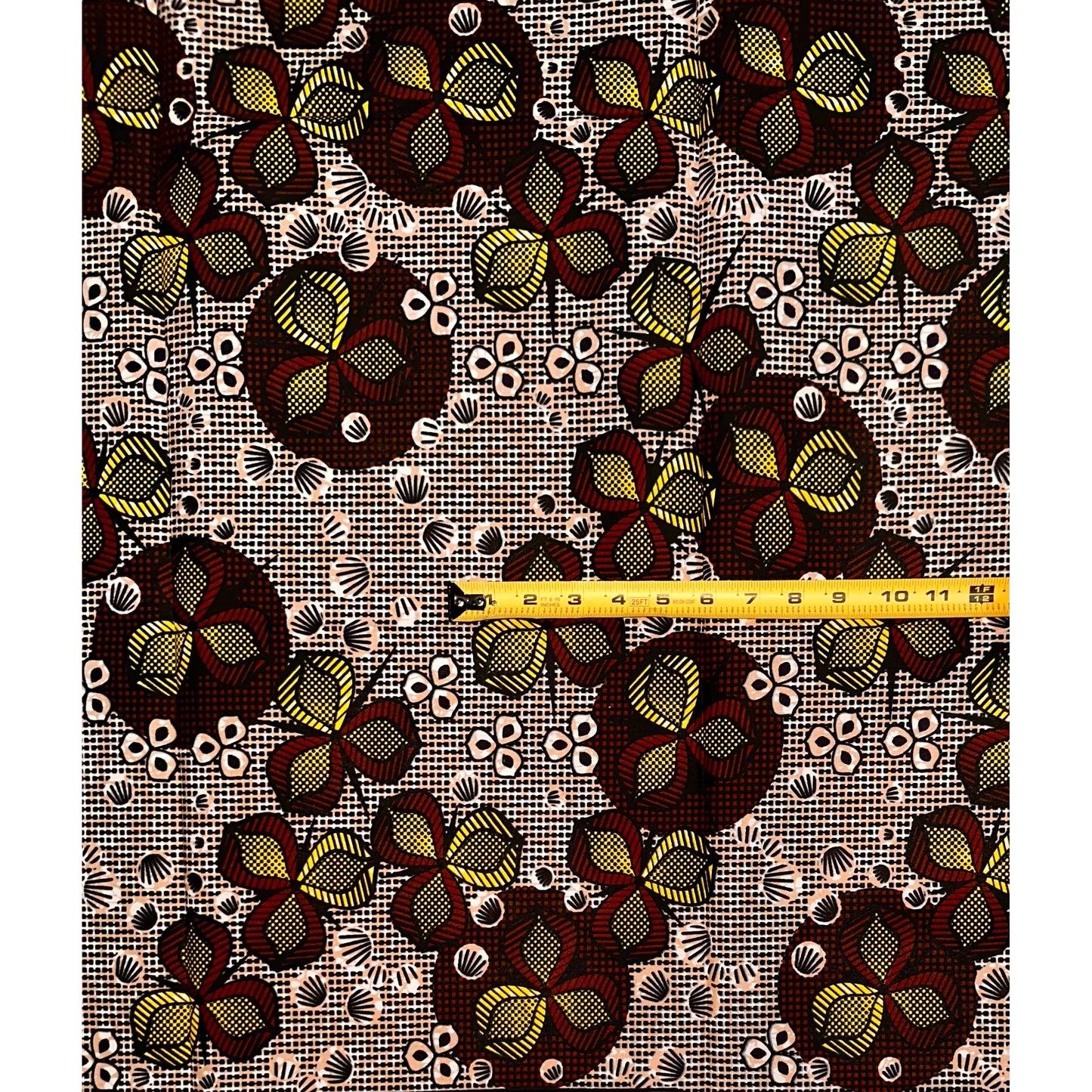 African Print Fabric/ Ankara - Brown, Yellow ‘Butterfly Effect' Design, YARD