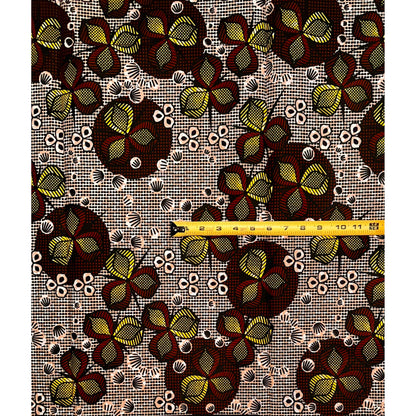 African Print Fabric/ Ankara - Brown, Yellow ‘Butterfly Effect' Design, YARD