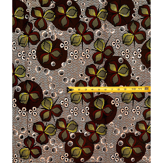 African Print Fabric/ Ankara - Brown, Yellow ‘Butterfly Effect' Design, YARD