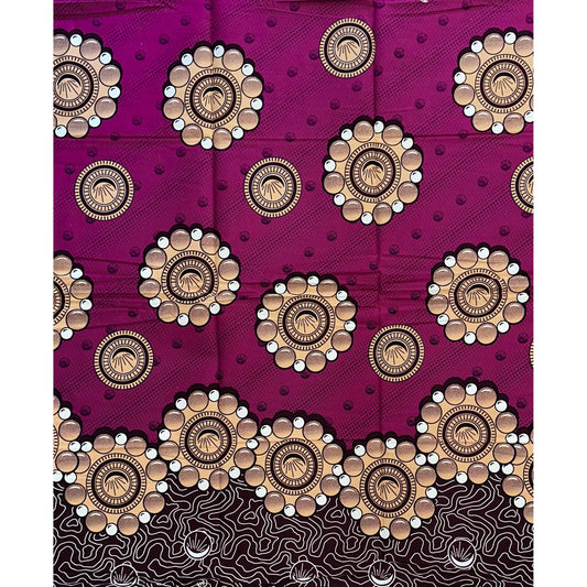 African Print Fabric/ Ankara - Plum, Brown, Beige 'Sawa Dream,’ YARD