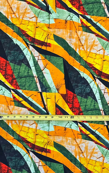 African Print Fabric/ Ankara - Marigold, Orange, Green, Red 'Lyrical' Design, YARD or WHOLESALE