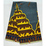 African Print Fabric/ Ankara - Gray, Yellow, Blue, Brown 'Make A Wish', YARD or WHOLESALE