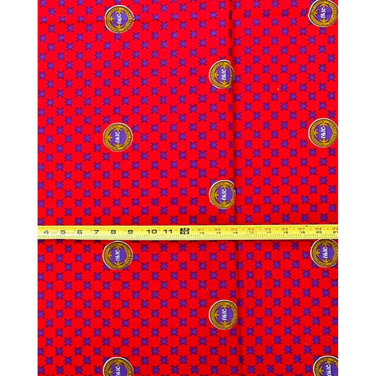 African Print Fabric/ Ankara - Red, Purple 'UFIC,’ YARD