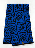 African Print Fabric/ Ankara - Blue, Black 'Sankofa Script' Design, YARD or WHOLESALE