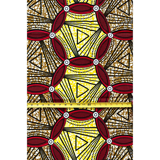 African Print Fabric/ Ankara - Red, Yellow, Brown ‘Royal Kraal,’ 1 YARD