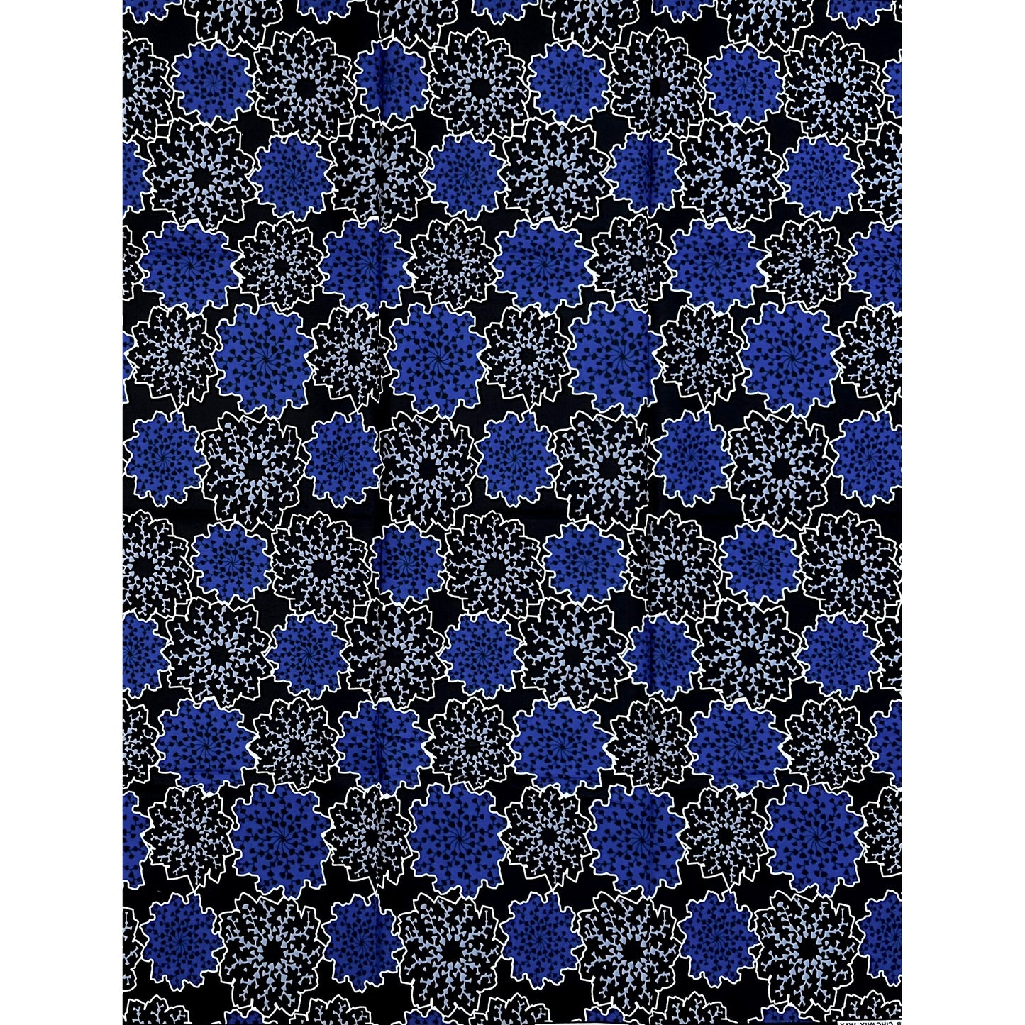African Print Fabric/ Ankara - Blue, Gray, Black 'Mandarin', 1 YARD