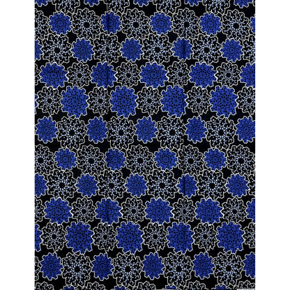 African Print Fabric/ Ankara - Blue, Gray, Black 'Mandarin', 1 YARD