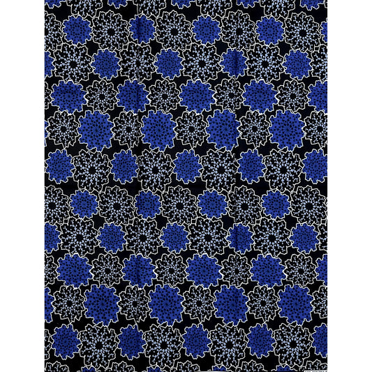 African Print Fabric/ Ankara - Blue, Gray, Black 'Mandarin', 1 YARD