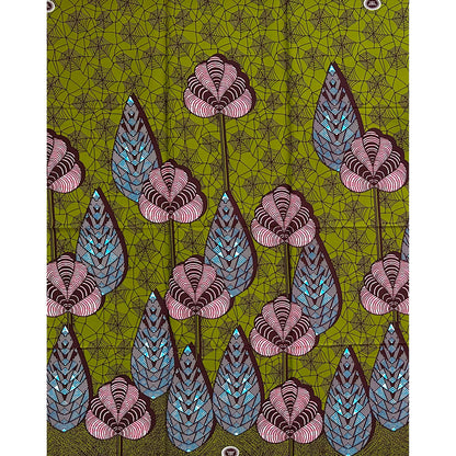 African Print Fabric/Ankara - Green, Pink, Blue "Míraẹ̀ Grove" Design