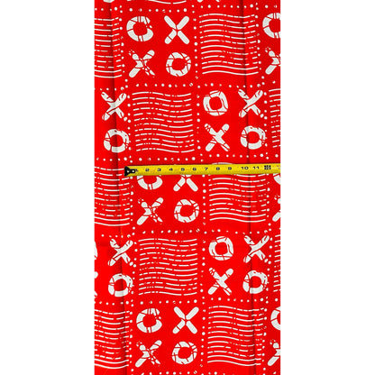 African Print Fabric/ Ankara - Red, White 'Omo X&O' Design, YARD or WHOLESALE