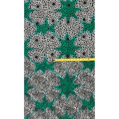 African Print Fabric/ Ankara - Green, Black, White 'Eye Dey Your Side' Design, YARD or WHOLESALE