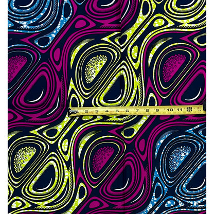 African Print Fabric/Ankara - Purple, Yellow, Gray "Gbedu Rhythm" Design