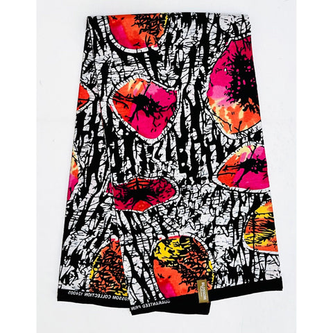 African Print Fabric/ Ankara - Pink, Orange, Yellow, Black, White 'Tam-Tam' Design, YARD or WHOLESALE