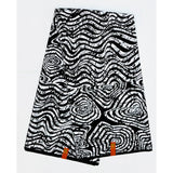 African Print Fabric/ Ankara - Black, White 'Nkanya Flow' Design, YARD or WHOLESALE