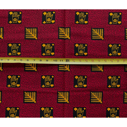 African Print Fabric/Ankara - Red, Marigold, Black 'African Tarot', YARD or WHOLESALE