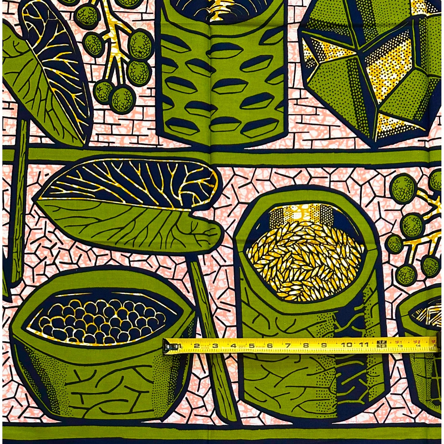 African Print Fabric/Ankara - Pink, Green, Navy, Brown "Oja Harvest" Design