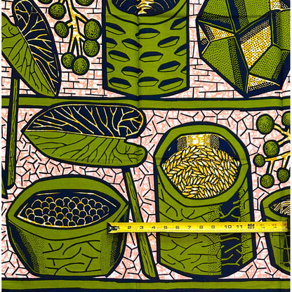 African Print Fabric/Ankara - Pink, Green, Navy, Brown "Oja Harvest" Design