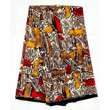 African Print Fabric/ Ankara - Brown, Orange, Beige, Gold 'Dlamini' Design, YARD or WHOLESALE