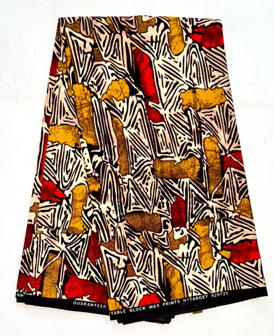 African Print Fabric/ Ankara - Brown, Orange, Beige, Gold 'Dlamini' Design, YARD or WHOLESALE