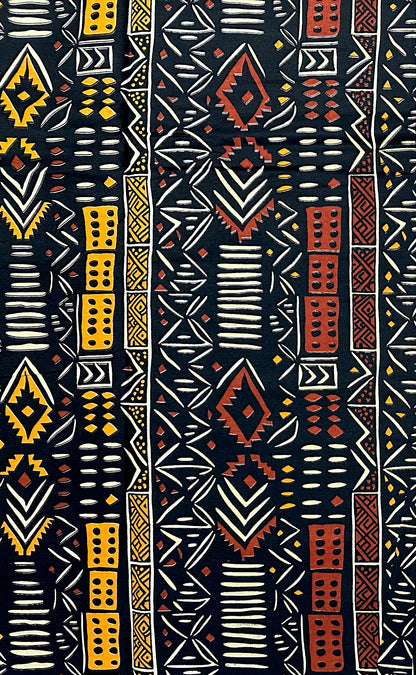 African Print Fabric/ Ankara - Black, Brown, Beige, Marigold "The Knowing", YARD or WHOLESALE