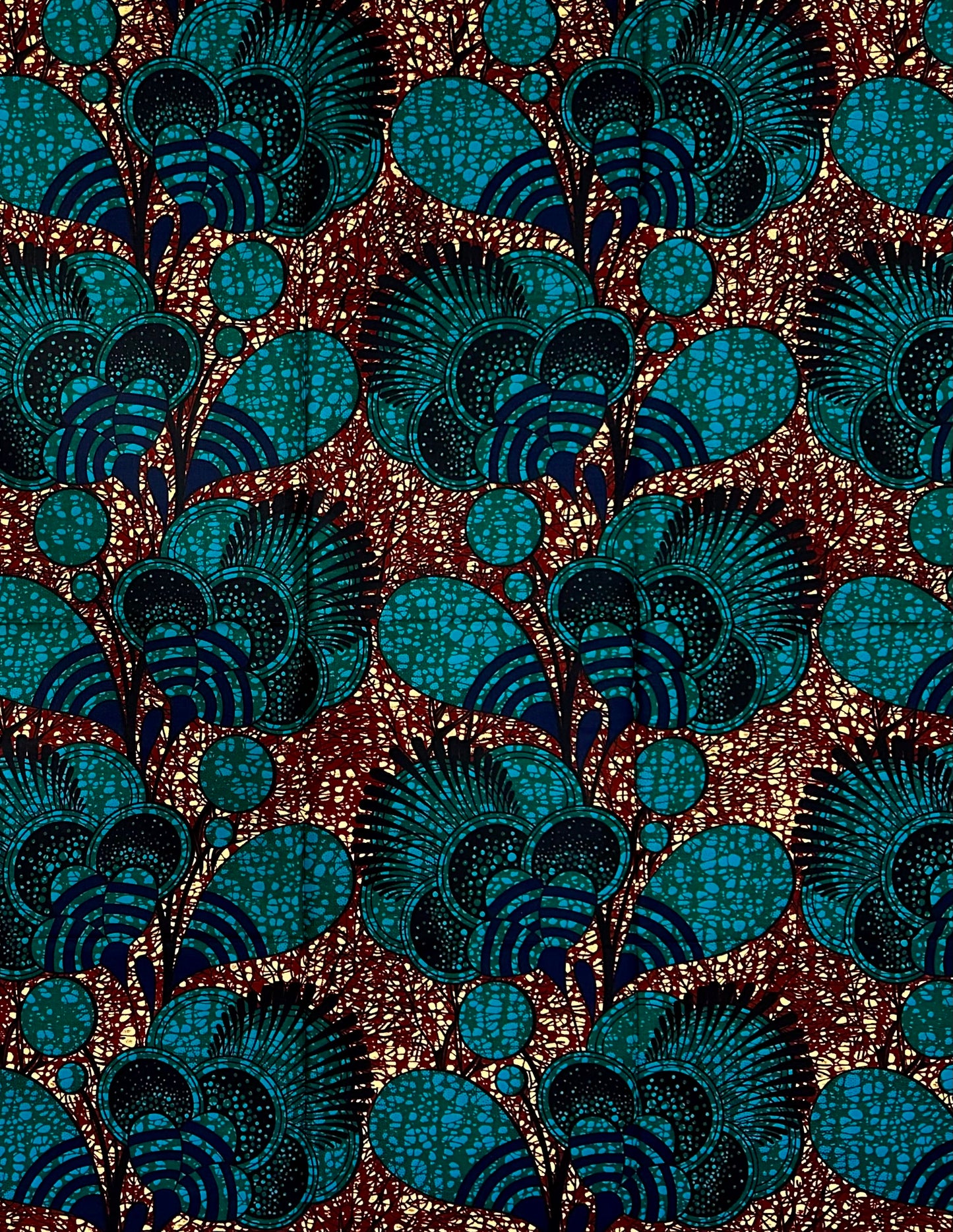 African Print Fabric/ Ankara - Blue, Green, Brown 'After Harmattan', 1 Yard