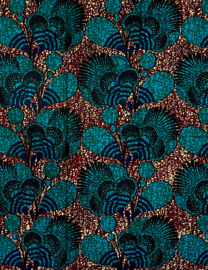 African Print Fabric/ Ankara - Blue, Green, Brown 'After Harmattan', 1 Yard