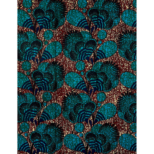 African Print Fabric/ Ankara - Blue, Green, Brown 'After Harmattan', 1 Yard