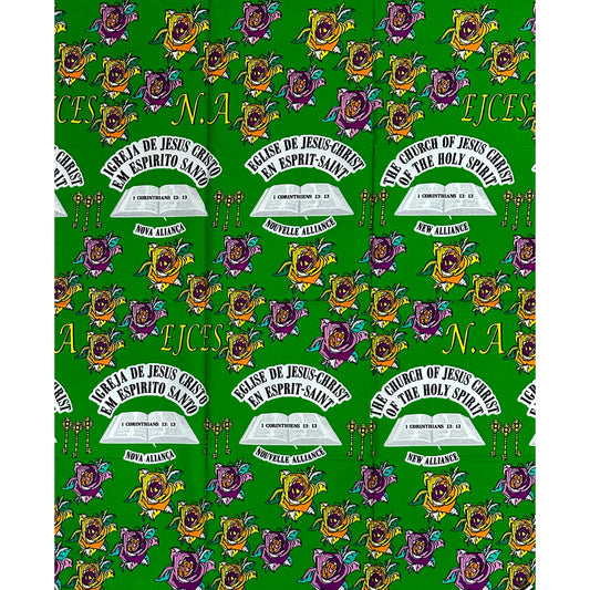 African Print Fabric/ Ankara - Green 'The Greatest of These Is Love,’ 1 YARD