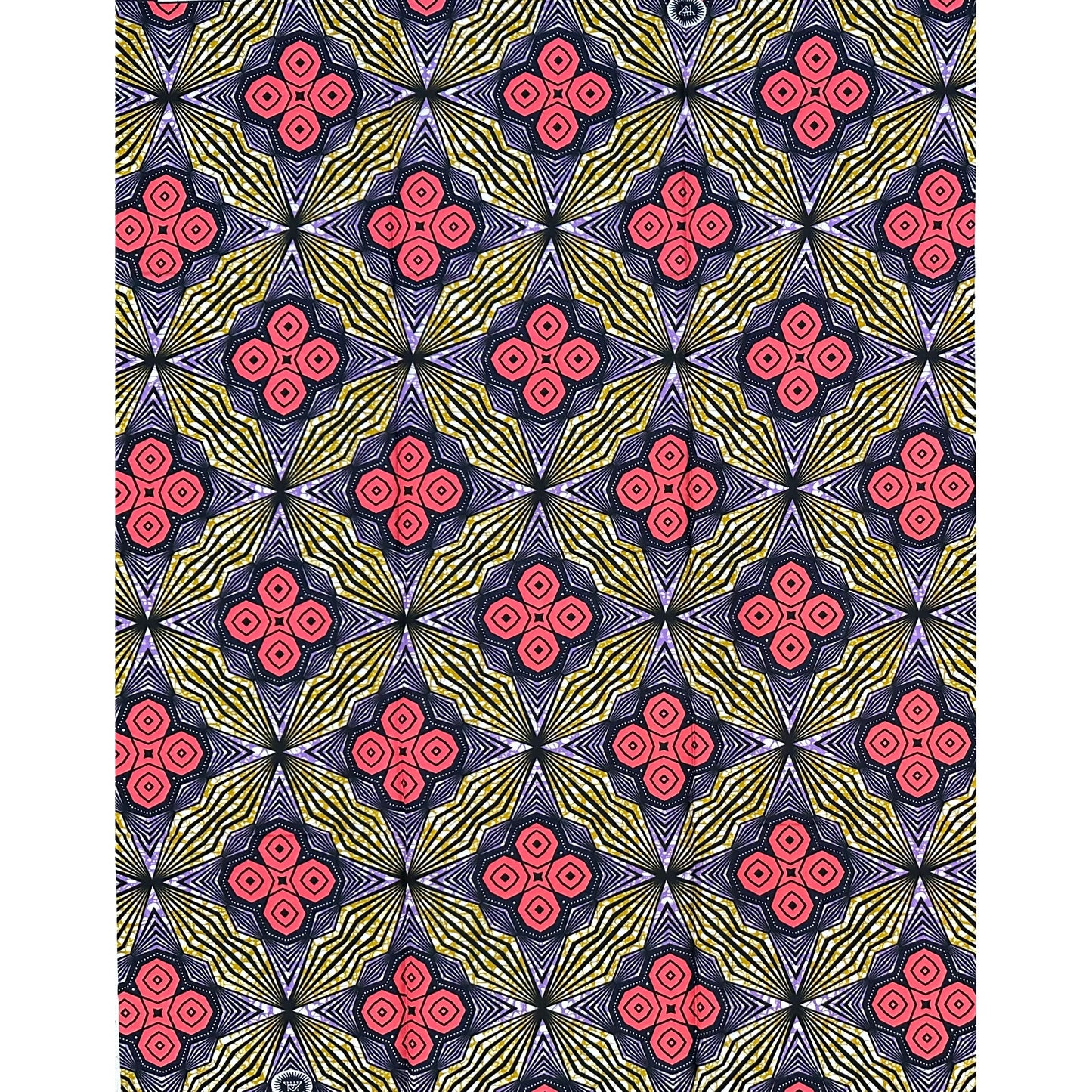 African Print Fabric/ Ankara - Purple, Pink, Brown, Navy 'Adinkra Stars' Design