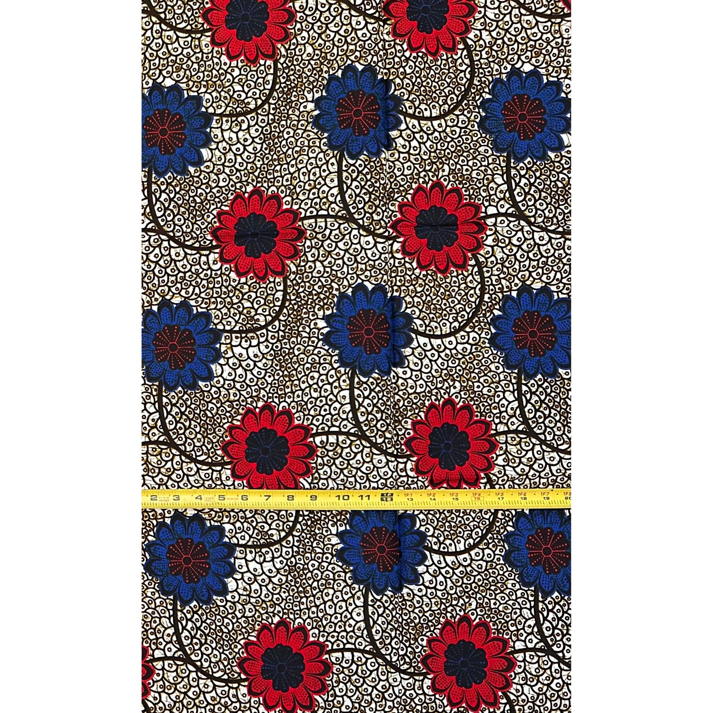 African Print Fabric/ Ankara - Red, Blue, Brown ‘She Walks With Me,’ 1 YARD