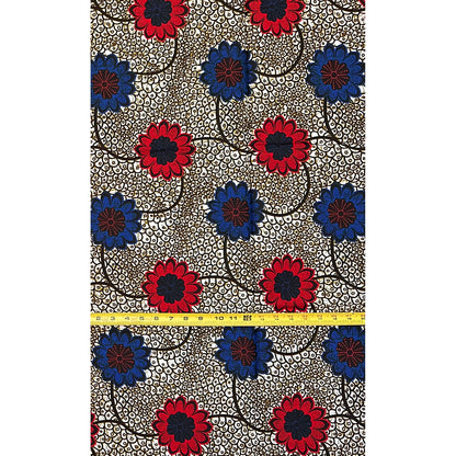 African Print Fabric/ Ankara - Red, Blue, Brown ‘She Walks With Me,’ 1 YARD