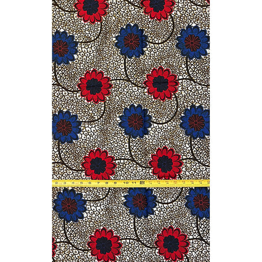 African Print Fabric/ Ankara - Red, Blue, Brown ‘She Walks With Me,’ 1 YARD