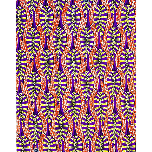 African Print Fabric/ Ankara - Orange, Purple, Yellow 'Ayé Nla,’ YARD